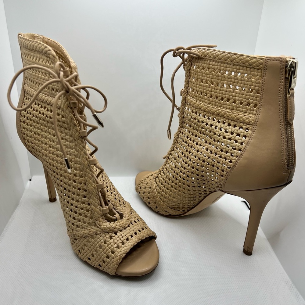 Size 8, 3-inch Heel, Mid-Calf, Sandal Boots, Cream Color